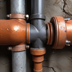 **Visual Inspection:** "Close-up of a geothermal system's pipes and fittings, highlighting potential damage like cracks, rust, or leaks. Emphasis on the importance of routine checks for durability."