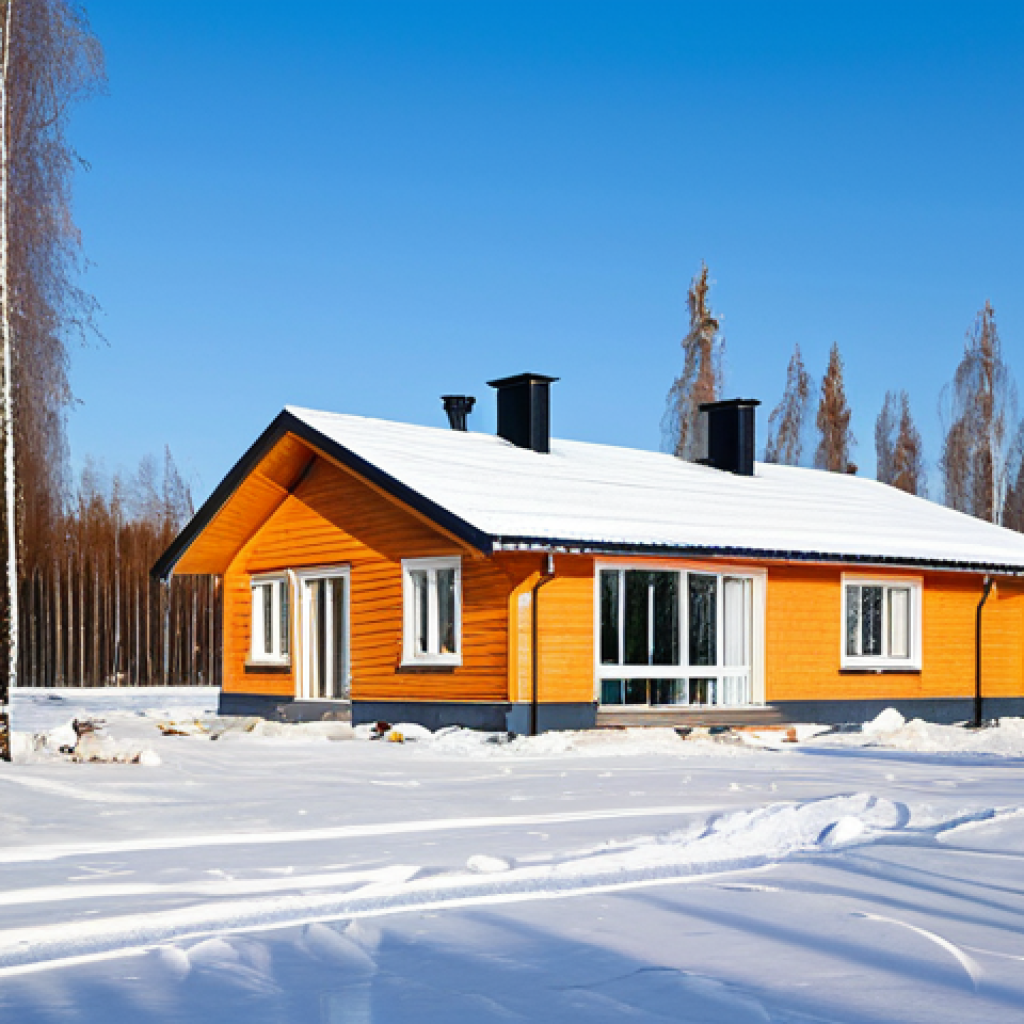 **
"A modern house in a snowy Russian landscape, with a geothermal heating system indicated by subtle ground markings (no excavation visible). Professional photography, daytime, clear sky, surrounded by birch trees. The house is fully clothed in snow, appropriate for the winter season. Safe for work, family-friendly, perfect anatomy, natural proportions, professional, modest. This image should highlight energy efficiency and environmental friendliness."
**