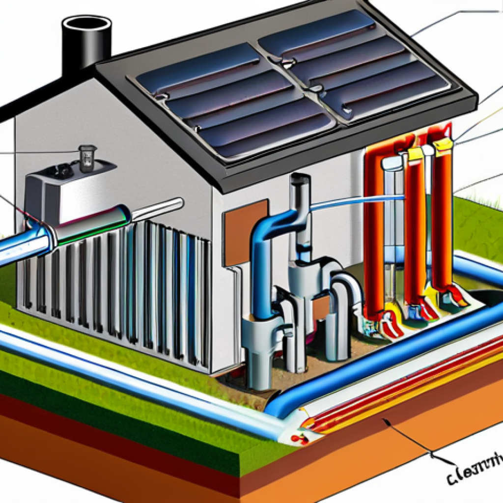 지열 냉난방 시스템의 열원 및 열교환기 이해 - Geothermal System Diagram**
"A clear, labeled diagram illustrating the components of a geothermal h...