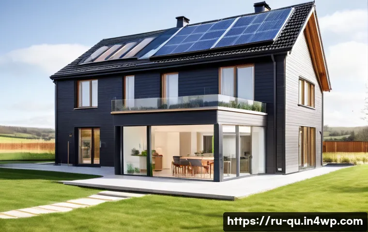 지열 냉난방 시스템의 설계 및 시공 예시 - **A highly detailed cross-section of a modern, eco-friendly detached house, showcasing a geothermal ...
