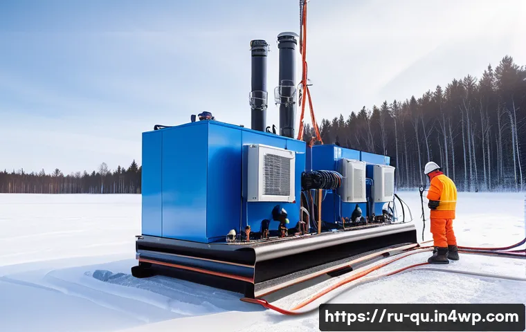 지열 냉난방 시스템의 시장 성장 전망 - A modern geothermal heating system installation at a residential home in a cold Russian region, show...