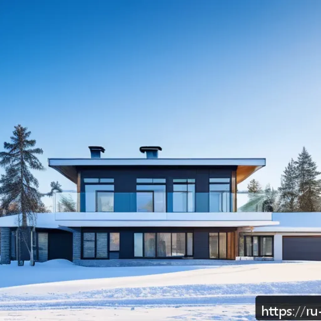 지열 냉난방 시스템과 효과적인 환기 시스템 - A modern Russian family home exterior during winter, featuring visible geothermal heating system com...