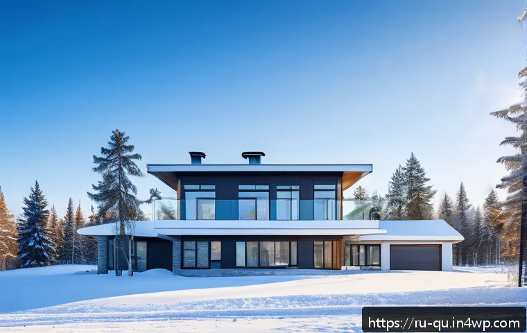 지열 냉난방 시스템과 효과적인 환기 시스템 - A modern Russian family home exterior during winter, featuring visible geothermal heating system com...