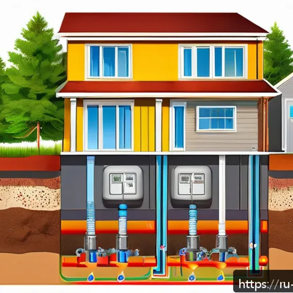 지열 냉난방 시스템의 성능 평가 방법 - A detailed cutaway illustration of a modern geothermal heat pump system installed in a Russian subur...