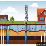 Home 23 지열 냉난방 시스템 설치 시 유의사항 - Detailed cross-sectional illustration of a vertical geothermal system installation in a typical Russ...